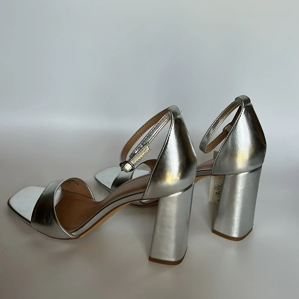 A New Day Shelly Metallic Silver Ankle Strap Heels